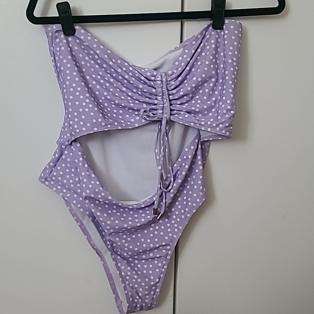 Large Lavender polkadot swimsuit